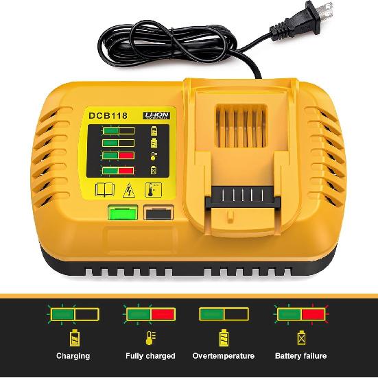 DCB118 Rapid Charge for Dewalt - Replace 20V and 60V MAX Rapid Charge, Compatible with All 20V and 60V MAX DEWALT Batteries (Charger Only)