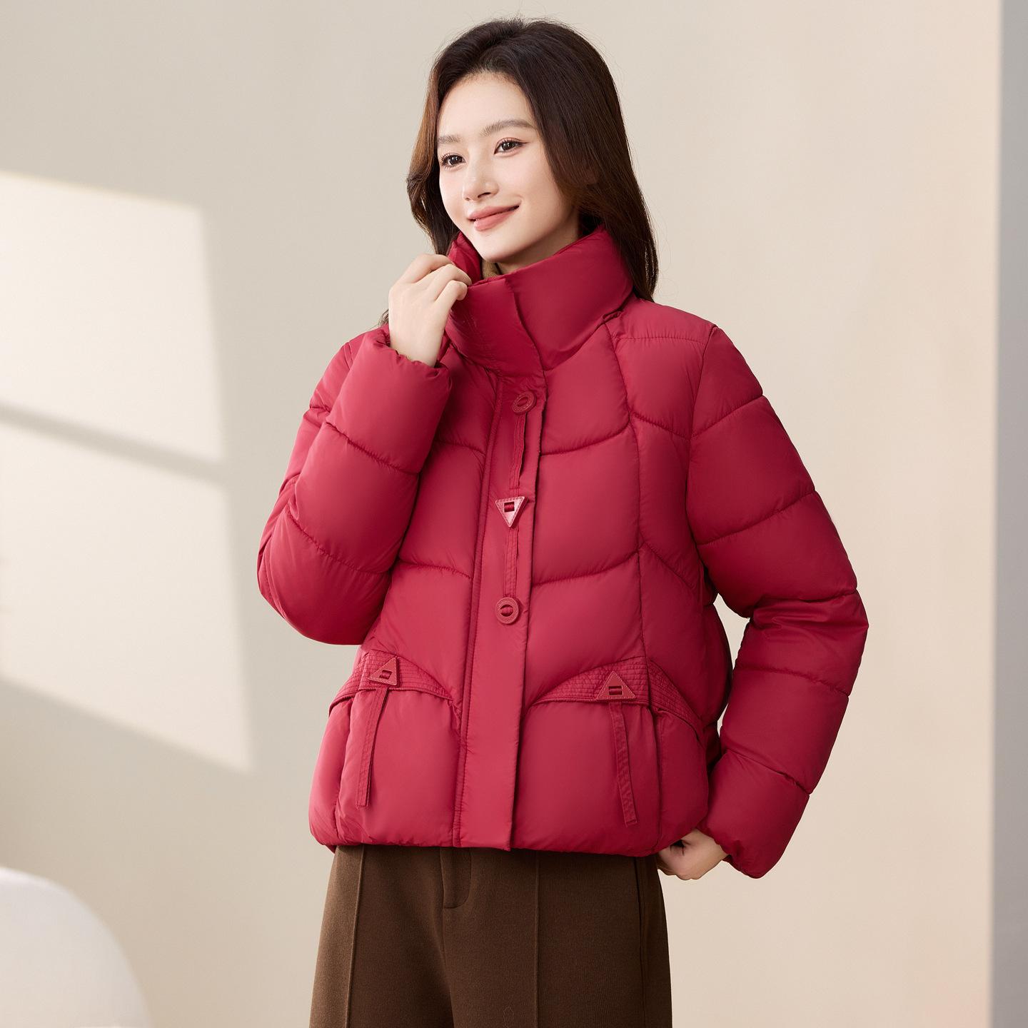 

Women s New Stand-up Collar Windproof Lightweight Thickened Fluffy Warm Cold Loose Short High Quality Fabric Casual Sports Jacket M красный