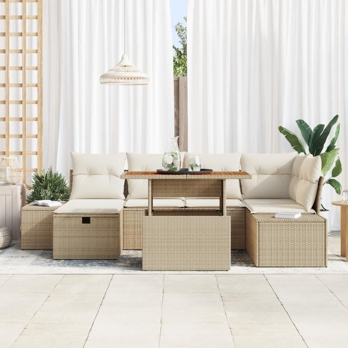 VidaXL Ensemble de 7 canapés de jardin avec coussins beige en poly rattan 3360054