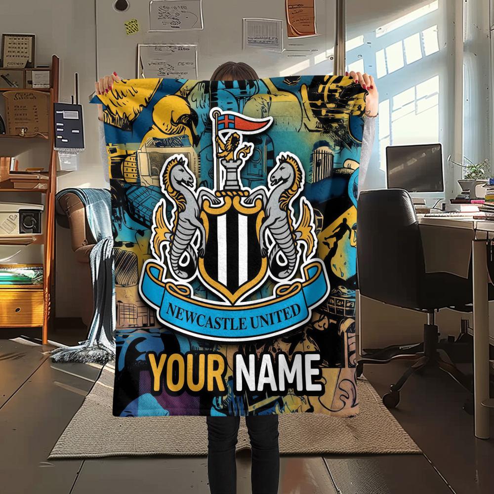 Custom Name Newcastle United Flannel Blanket, High Quality Comfortable for All Seasons, Home Decor, Warmth and Comfort