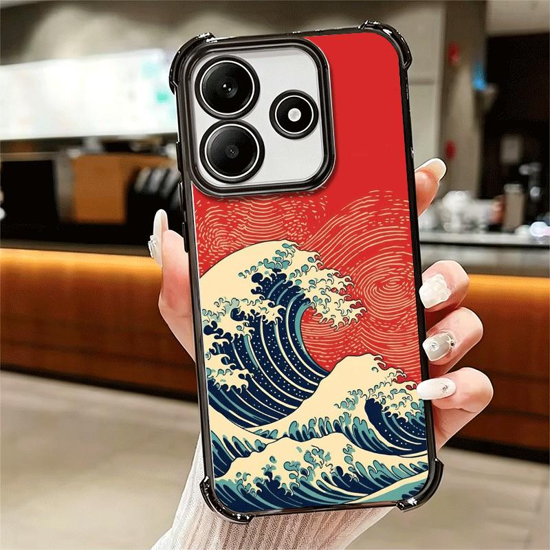 Japanese Wave Kanagawa Surfing Plating Phone Case For Xiaomi Redmi Note 14 15 Pro Plus 13 12 11 11S 11T 10 9S 9 5G Anti-Fall Air