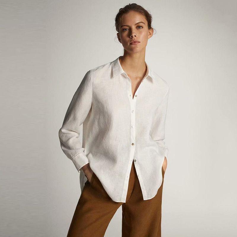 

Mdeuropean и американский Весна и Лето Новая Однотонная Рубашка Лён White L