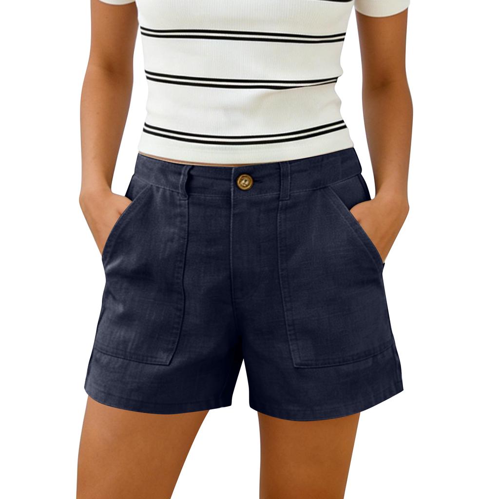 Women's Cotton And Linen Shorts, With Pockets, Soft Button Closure, Zipper, Slim Fit.