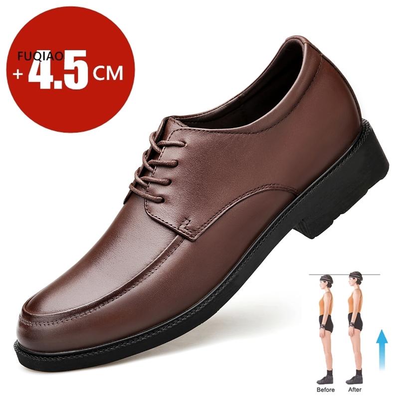 High Quality Genuine Cow Leather Men Dress Shoes Hidden Heel Elevator Shoes 4.5CM Height Increased Shoes For Men Wedding