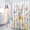 1pc Watercolor Rabbit & Butterflies Shower Curtain - Soft Pastel Florals, Polyester, Washable, All-Season, Universal Holiday