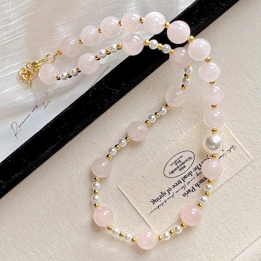 10Mm Powder Crystal Artificial Crystal Pearl Contrasting Color Design Necklace