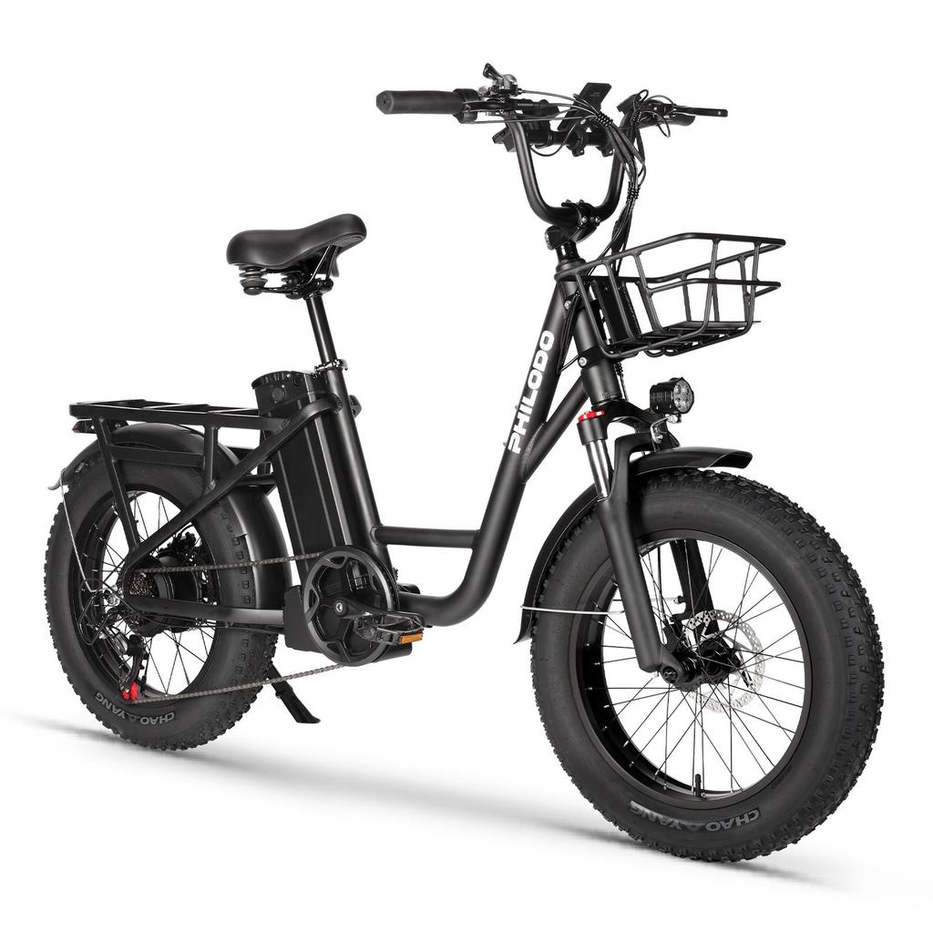 La PHILODO T1 è una bicicletta elettrica multifunzionale con una velocità massima di 25 km/h e una batteria da 48V 20Ah.