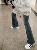 Cement Gray High-Waisted Micro-Flare Jeans with Plus Velvet for Women - Autumn/Winter Slimming Pear-Shaped Fit