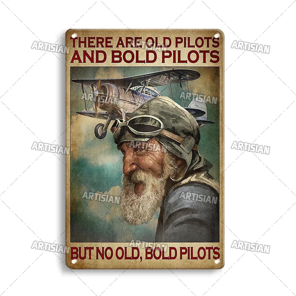ARTISIAN Male Pilot And Airplane Decorative Plate Vintage Metal Poster Man Cave Home Wall Decor Sign Retro Wall Metal Tin Sign