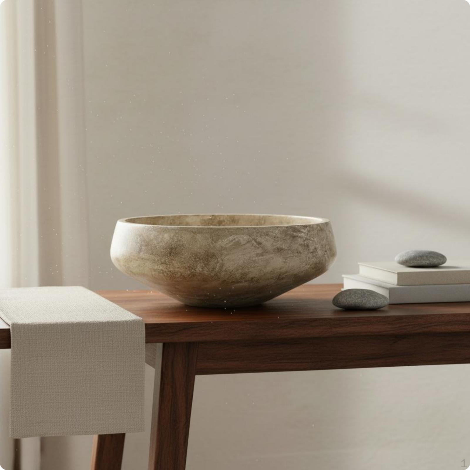 Wood Grain Lichen Bowl Minimalist Design Wabi Earthy
