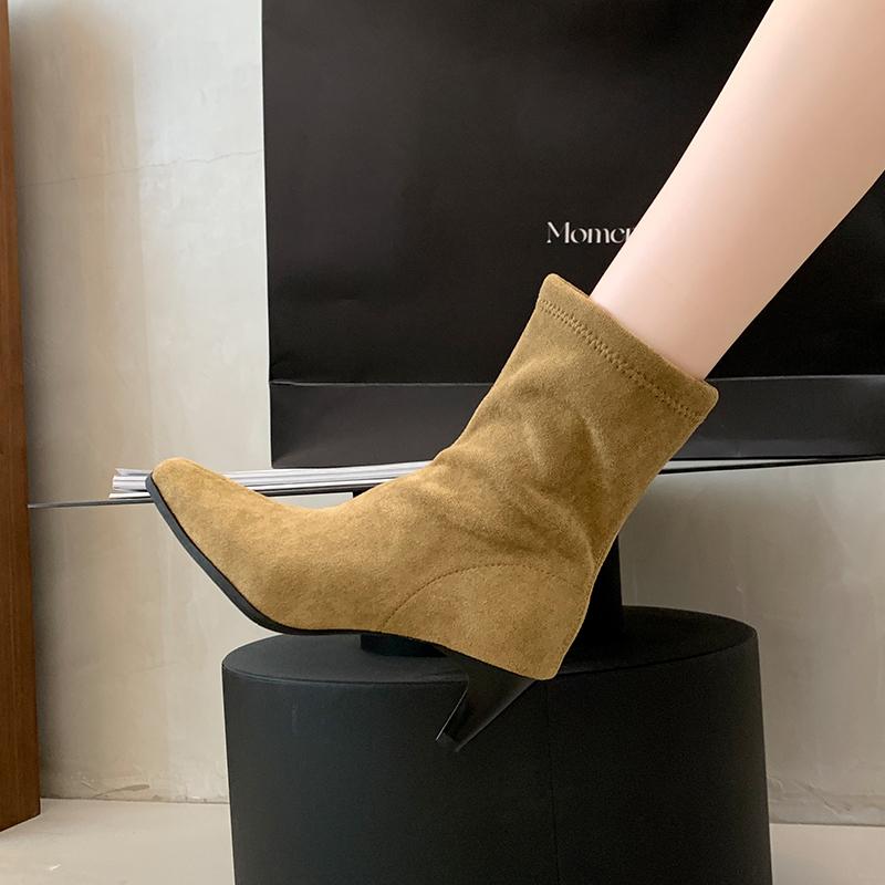 Autumn Street Style Pointed Toe Slim Women Ankle Boots Fashion Square Heels Shoes Female Modern Short Booties