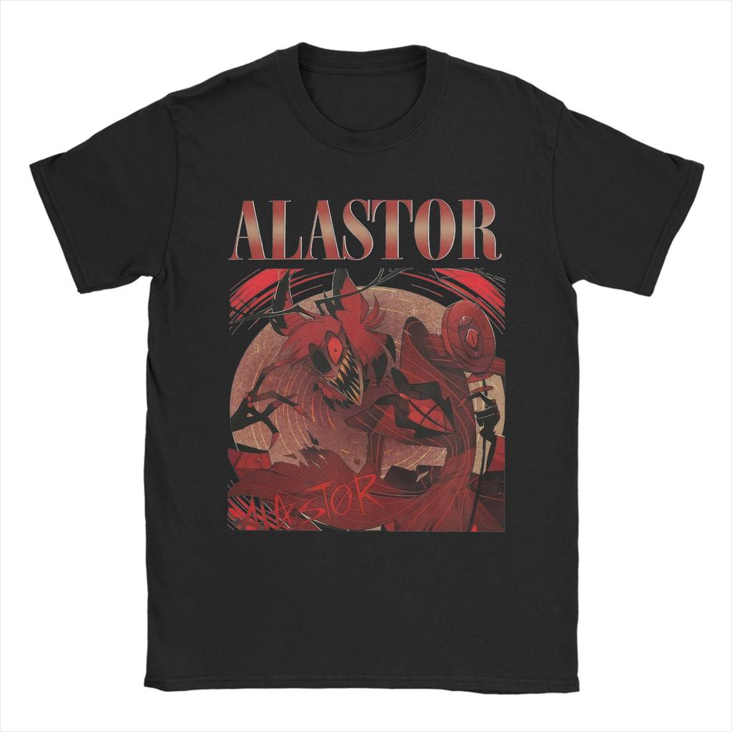 Novelty Alastor Hazbins Hotels Characters T-Shirts Men Crew Neck Cotton T Shirts Radio Demon Short Sleeve Tees Unique Clothes