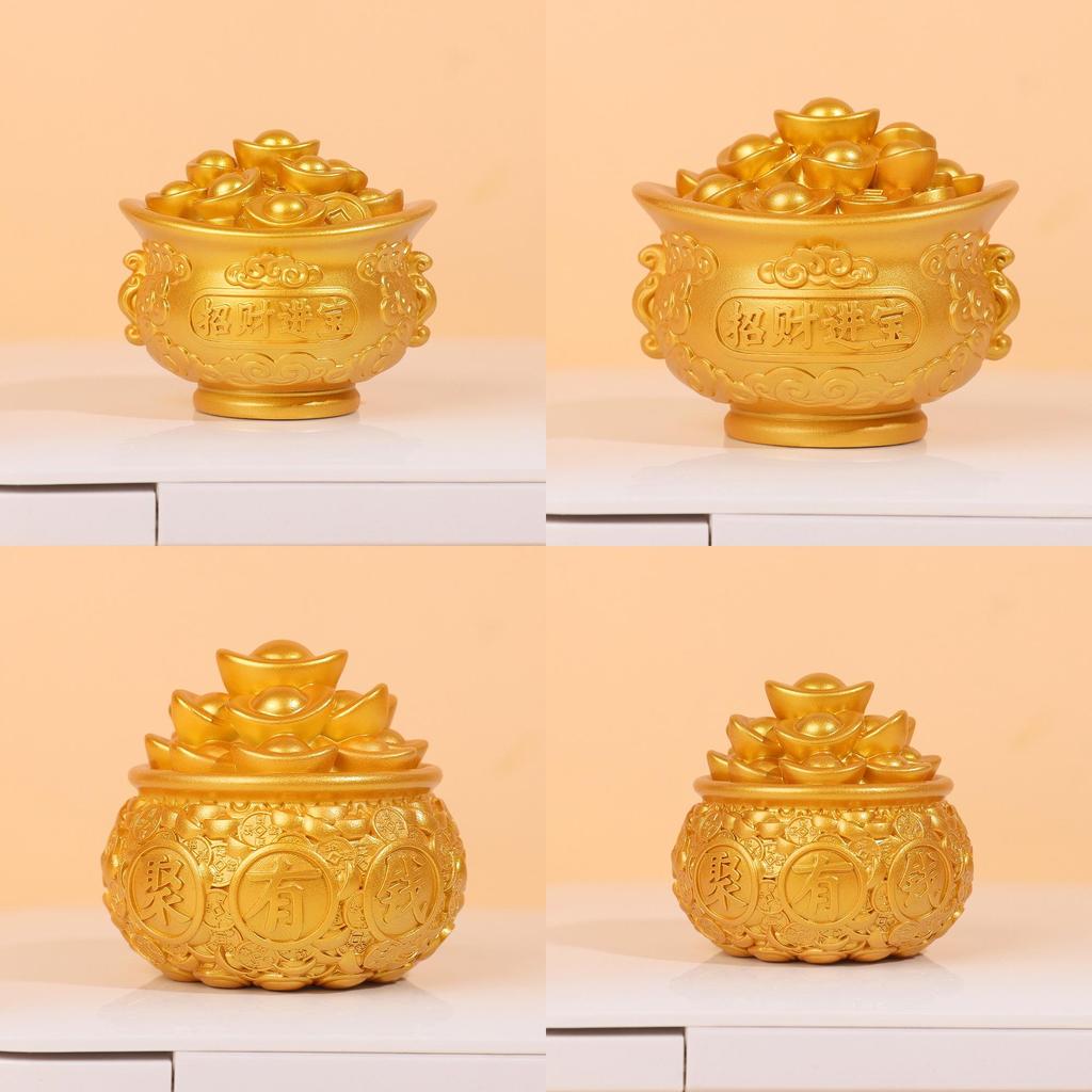 Style Resin Fortune Basin With Prosperity Coins For Office Or Home Decor Gift