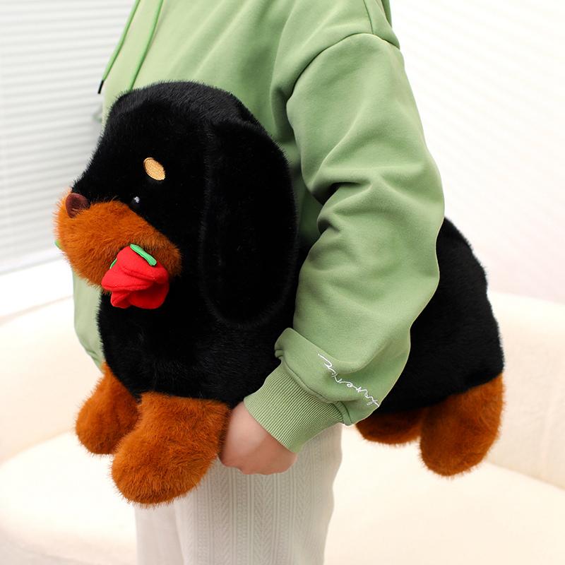 Non-Toxic Dachshund Dog Rose Soft Plush Toy Brown Black Puppy Dog Flowers Stuffed Plushies Dolls Valentine'S Day Wedding Gifts For Children