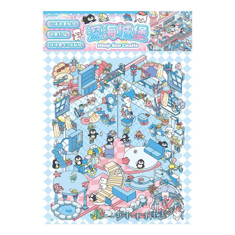 PET 3D Landscape Sticker Capybara Miniature Scene Collage Cartoon DIY Cabin Scene Sticker Gift