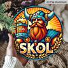 2D Flat 1pc, 8x8 in, Vintage Skol Beer Viking Design Aluminum Metal Decorative Signs & Plaques, Round Door Mount Metal Wall Decor for Bar, Cafe