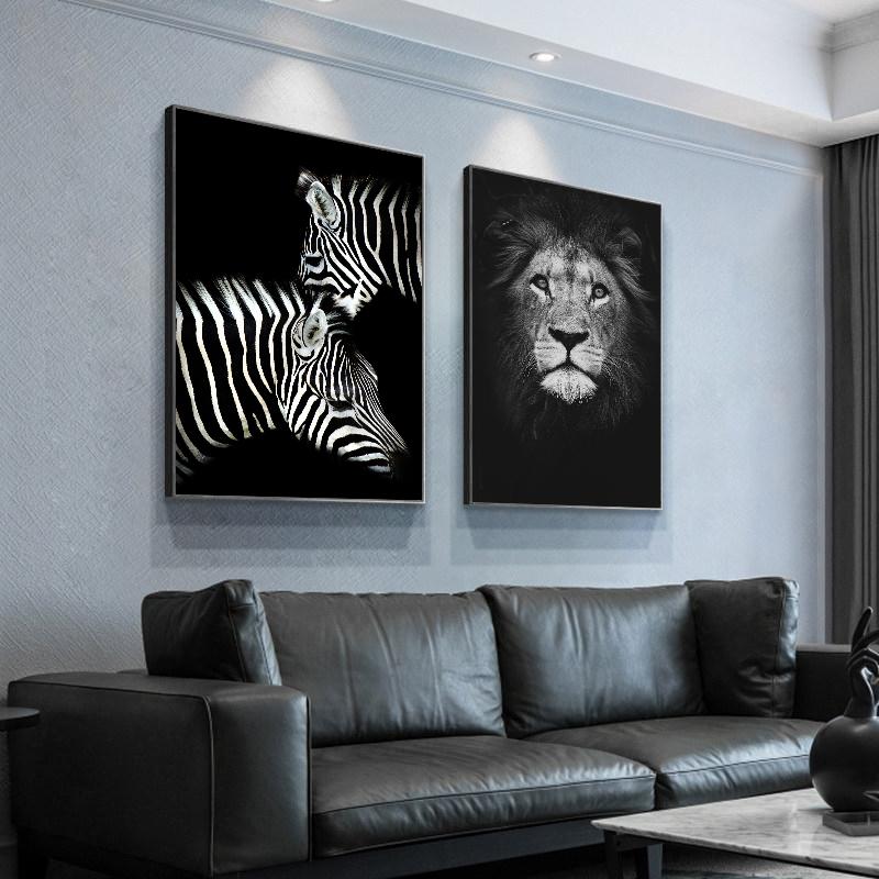 Animal Canvas Poster Printing Black Lion Zebra Dog Painting Modern Art Decoration Living Room Wall Painter