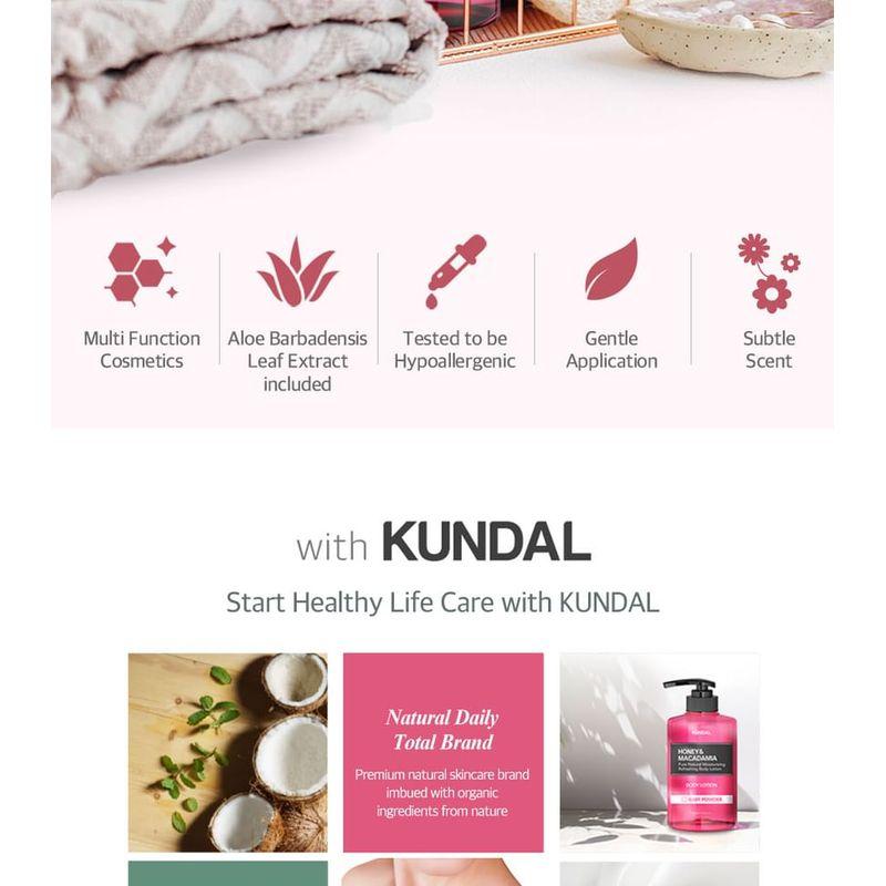 KUNDAL Loção Corporal Hidratante Refrescante Pura Natural de Mel e Macadâmia - 7 Tipos