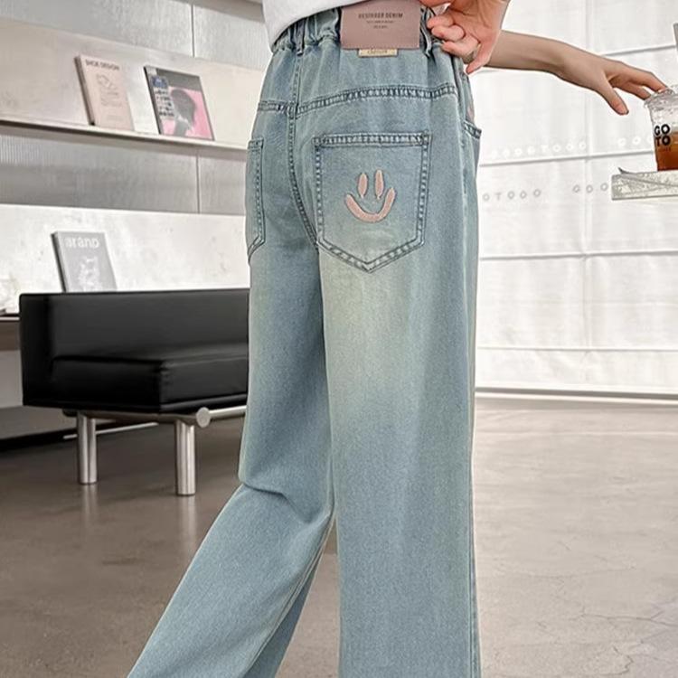 Girls' Jeans Summer Thin Straight Leg Wide Leg Pants Girls' Summer Pants