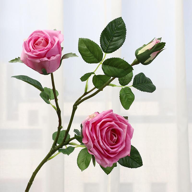 European 3-head French feel rose simulated bouquet hotel furniture decoration fake flower