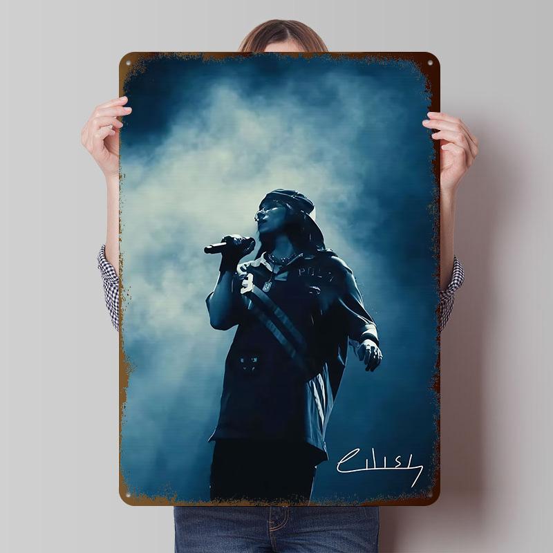 Poster in banda stagnata di Billie Eilish Arte da Parete Personalizzabile Segnali Metallici Retro Vintage per Decorazione Casa Stanza Garage Gaming Bacchetta Magica Deko