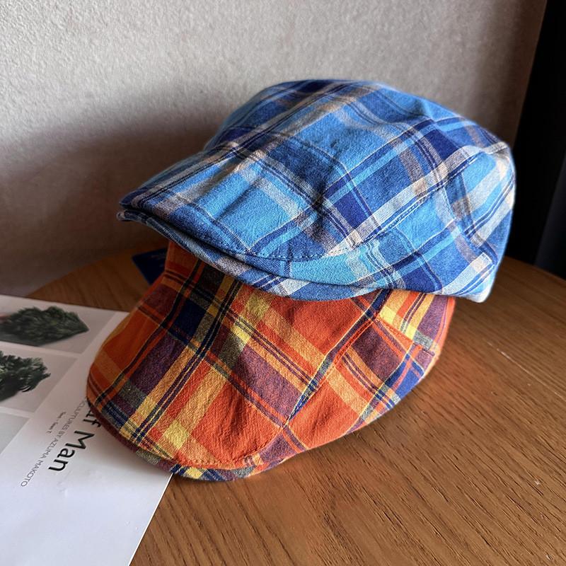 Color Grid Clashing Summer Breathable Cotton Blended Beret Hat Fashion Women