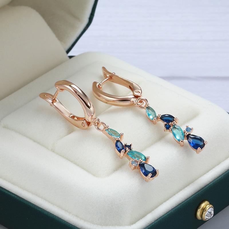 Vintage Temperament, Colorful Zircon Earrings, Women's Personalized and Fashionable Rose Gold Earrings