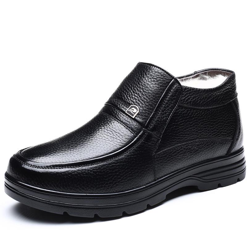2024 Winter Men's Genuine Leather Wool-Lined Casual Shoes for Middle-Aged & Elderly