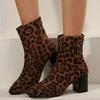 Fashion Autumn Leopard SuedeWomen Ankle Boots Thick Heels Pointed Toe Shoes Modern Short Botas Para Mujer