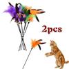 2Pcs Small Cat Toy Bell Feather Funny Cat Rod Toy Cat Toys Interactive Cat Accessories Pet Cat Supplies Gifts