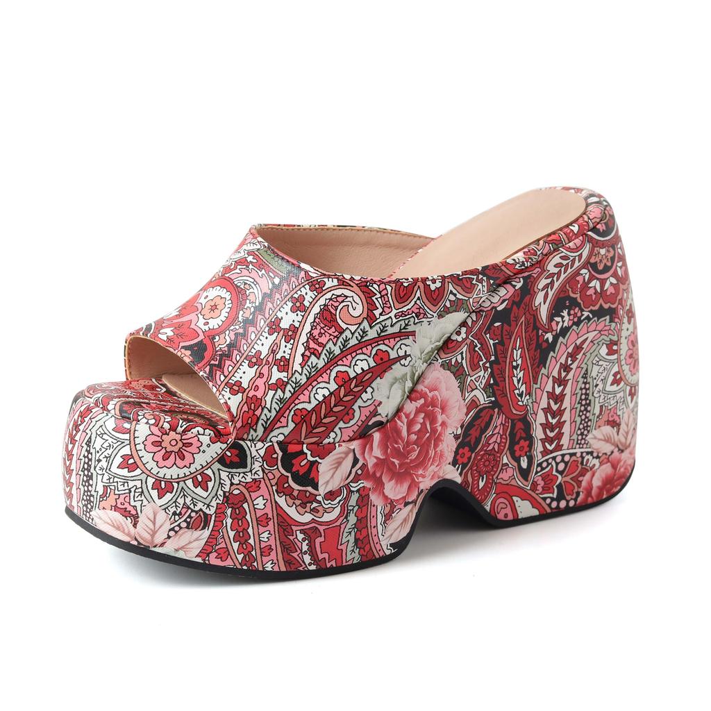 Krazing Pot Mules Polyurethane Spring Summer Size 43 Size 42 Summer Prints Skin Women Platform Women Peep Toe Slip On Sandals