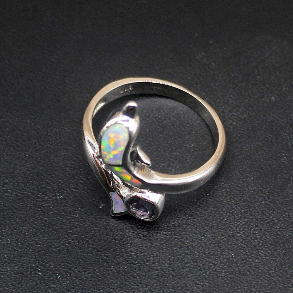 Nuostabus brangakmenis Delfinas Mistinis Baltas Opalas Tikras 925 Sidabro Žiedas Vestuvėms Sužadėtuvėms Dovanos Moterims Dydis 7# 20214266