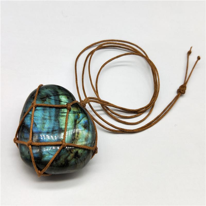 Labradorite Pendant Necklace Heart-Shaped Moonstone Pendant Vintage Hand-knitted Jewelry