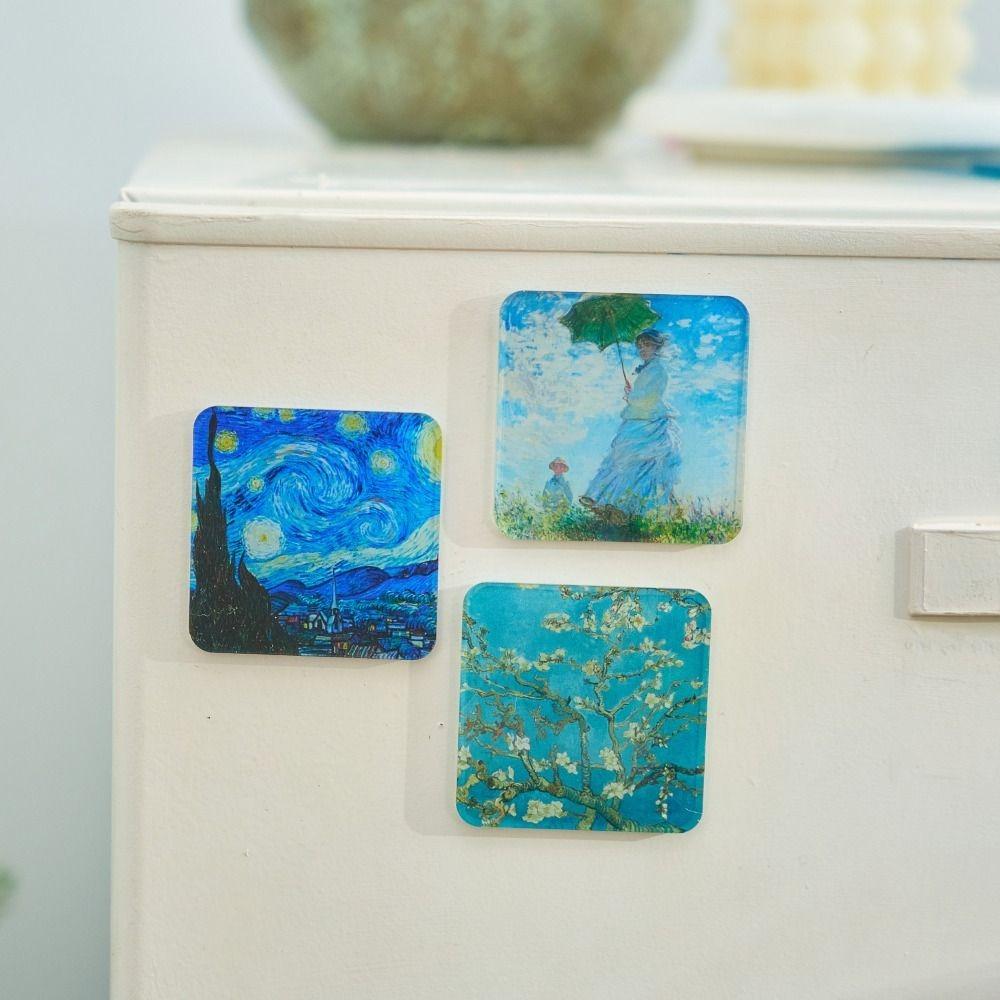 1/6PCS Oil Paintings Series Fridge Magnets Oil Paintings Theme Acrylic Magnetic Sticker Diy 3D Refrigerator Magnets