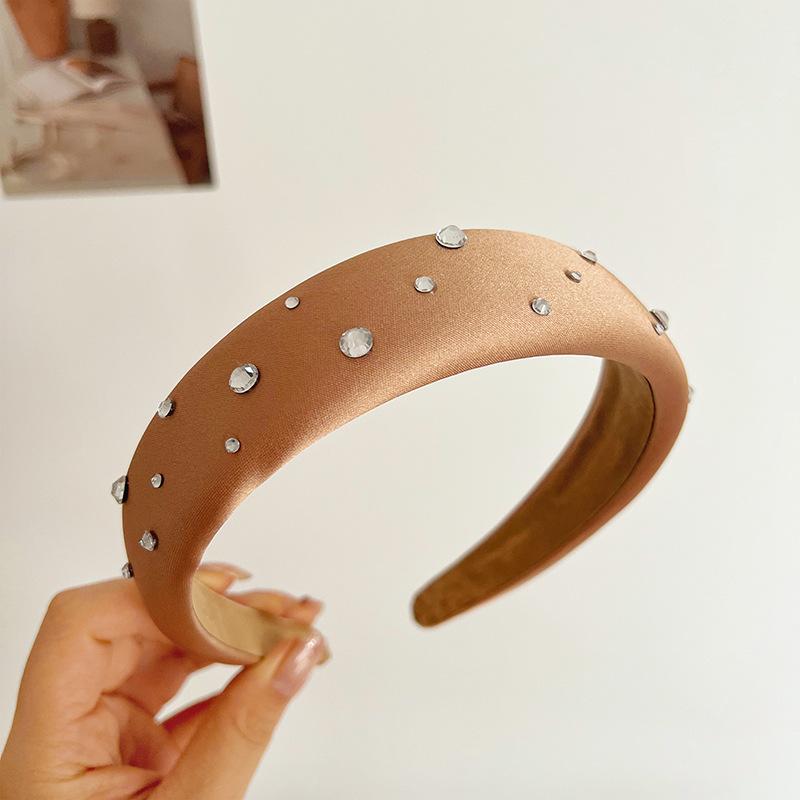 Champagne Gold Diamond Dot Women's Hairband Exquisite High Quality Shinning Satin Sponge Thickened Hair Accessories Headwear