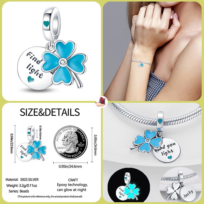 925 Lucky Clover Charm Beads Fit 3mm Sterling Silver Bracelet DIY Ladies Birthday Gift