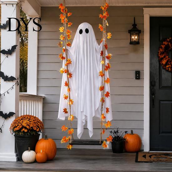 Reusable Holiday Props Light Up Hanging Swinging Ghost Halloween Decoration with Remote Control, Large White Unique Theme Accents Ornament Maple