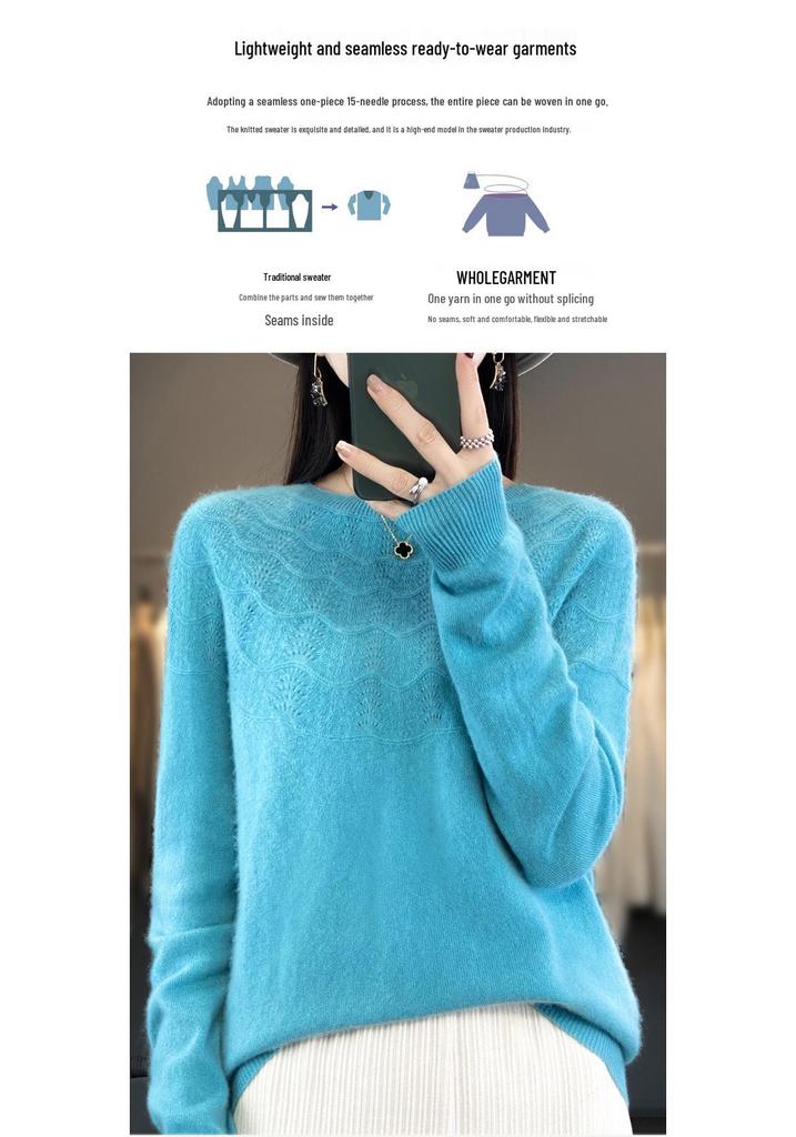 2023 Round Neck Casual Wool Sweater for Women - Spring, Autumn, and Winter Loose Knit Base Layer