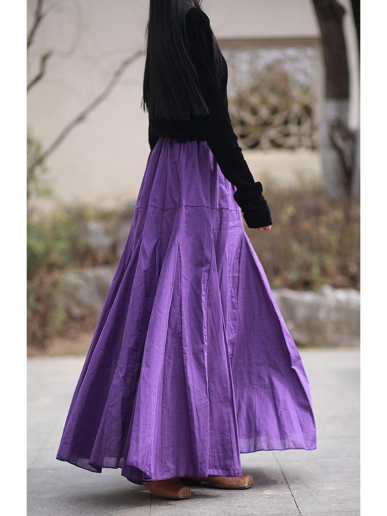 Spring/Summer Cotton Double-Layer Fishtail Midi Skirt - Cool Lotus Step Design, Available In 4 Colors