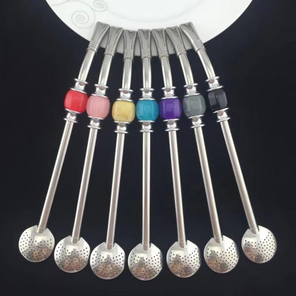 Removable Stainless Steel Straw Reusable Filter Spoon Straw Drinking Straw Spoon  Kitchen Tools