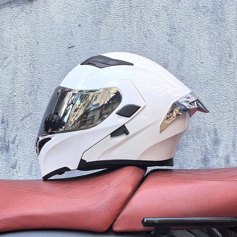 Motorcycle Helmet Peeling Helmet Double Lens Big Tail Locomotive Racing Helmet Running Helmet Men and Women Keep Warm In Winter