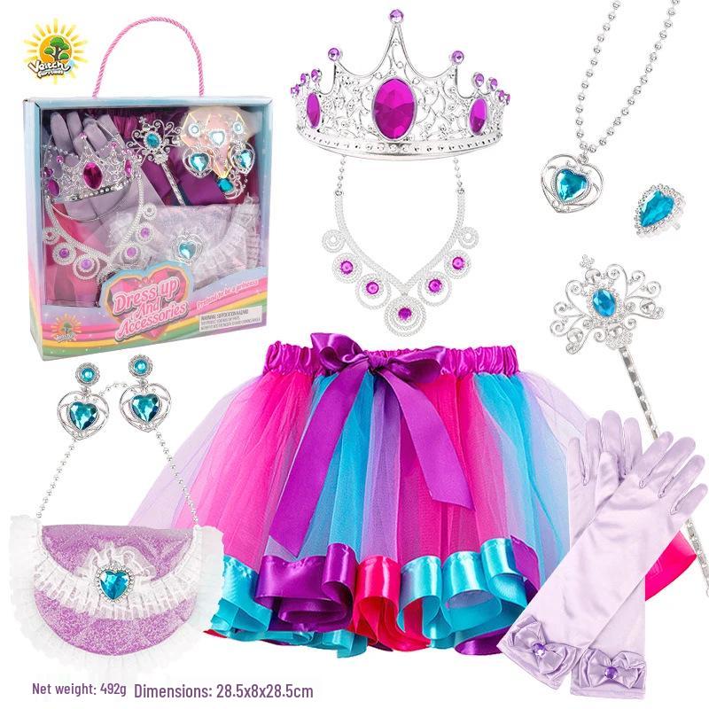9-Piece Princess Role Play Set: Queen Cloak, Scepter, Crown, Bag, Necklace, Earrings, Ring for Girls