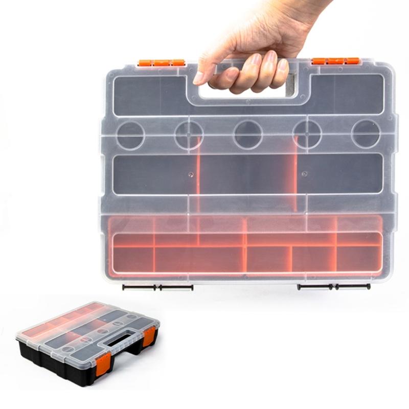 Transparent Plastic Tool Organizer Boxes Adjustable Compartments Secure Latches Ergonomic Handle for Hardware Accessories