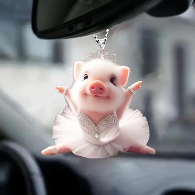 1 peça Acrílico 2D Fofo Porco Bailarina Pingente Decorativo para Retrovisor de Carro, Pingente de Chaveiro de Bolsa, Pingente de Decoração para Casa