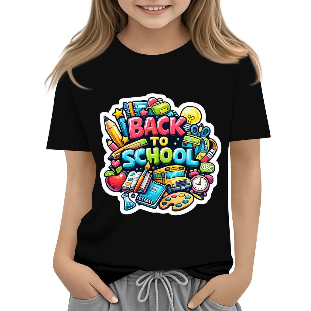 Children's Casual and Fashionable Round-Neck Printed Short-Sleeve Top for Back-to-School
