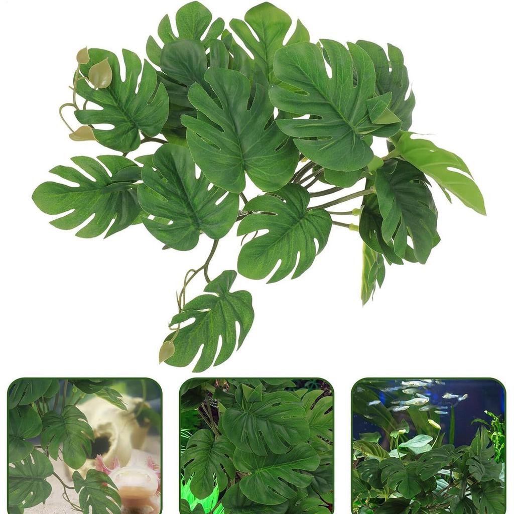 Reptile Fake Plants With Base Fake Realistic Amphibian Habitat Decor Leaves Faux Plants Reptile Tank Decor For Lizard Gecko Frog