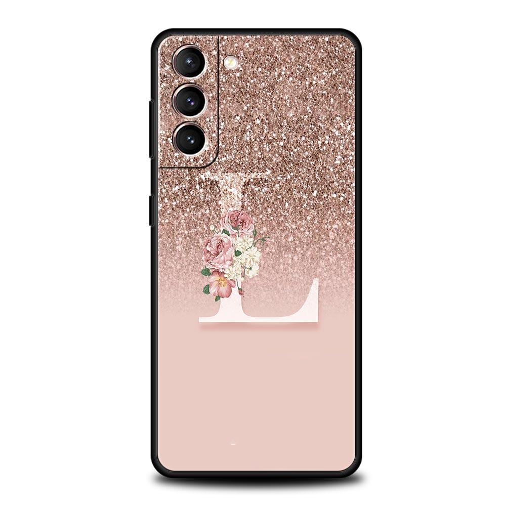 Letter Pink Shiny Phone Case For Samsung Galaxy S26 Ultra S25 Plus S24 FE S23 S22 5G S21 S20 Cover Black Soft