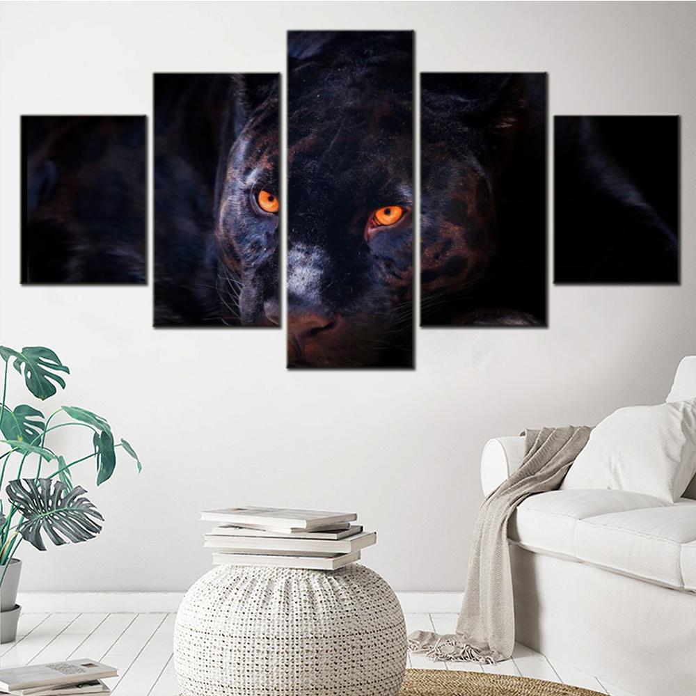 5-teiliges Leinwand Modern Wanddekoration Tiere Schwarzer Panther Tapete Poster Gemälde und Druck Dekorative Bilder Kunstwerk
