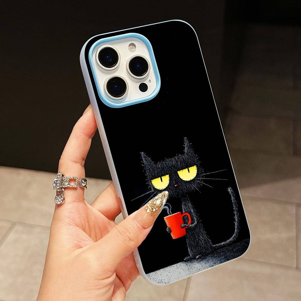 Cute Coffee Cat Jelly Double layer Light Blue Mobile Phone Case for iPhone 17 16 15 14 13 12 11 Air Pro Max Plus Protective