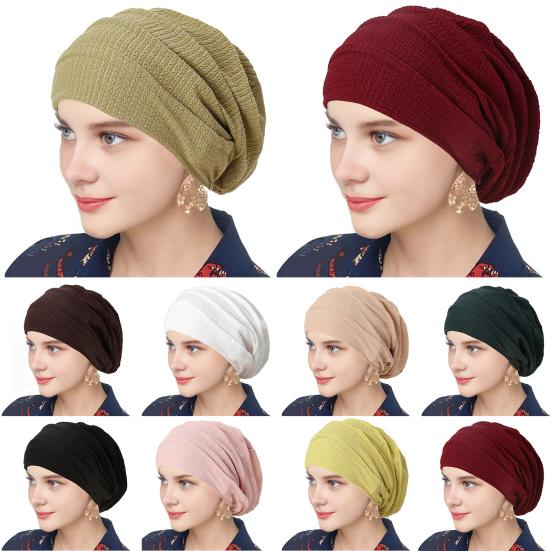 Women Hat Solid Color Pile Design Turban Hat Lightweight Breathable Solid Color Elastic Hat Outdoor Street Daily Wear